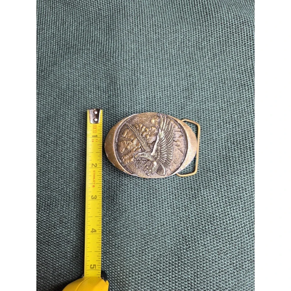 Vintage 1982 Indiana Metal Craft Flying Eagle Belt Buckle Oval Brass